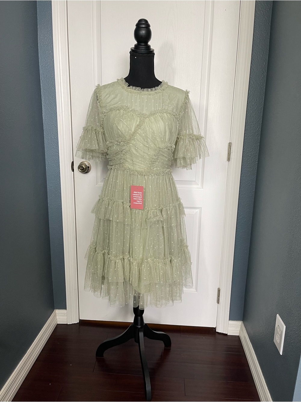 Women’s Whimsical Sage Green Tiered Tulle Dress - Elegant Party Dress